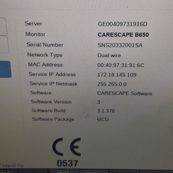 GE Healthcare Carescape B650 Patient Monitor