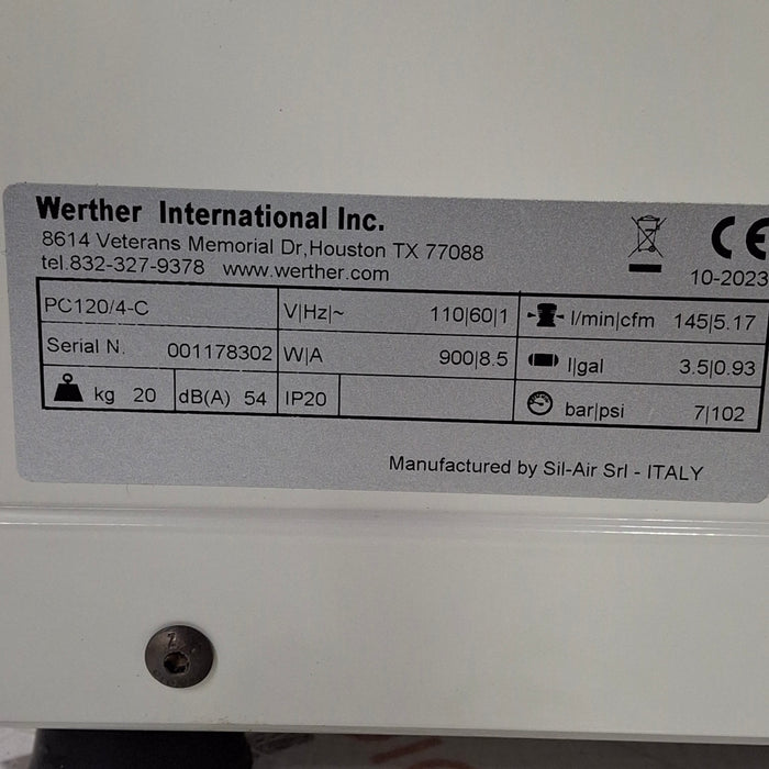 Werther International PC120/4-C 110V Ultra-Quiet Oilless Air Compressor