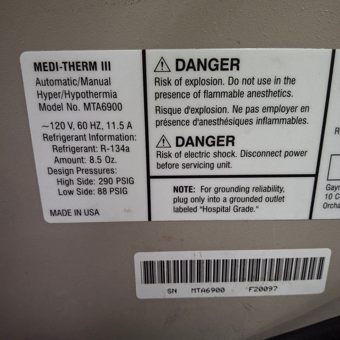 Gaymar Medi-Therm III MTA6900 Hyper/Hypothermia Machine