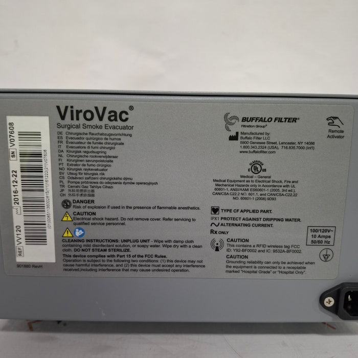 Buffalo Filter Buffalo Filter ViroVac Smoke Evacuation System Surgical Equipment reLink Medical