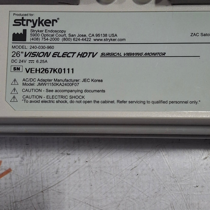 Stryker WiSe 26" HDTV Surgical Display 240-030-960 Monitor