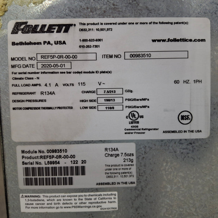 Follett Corp REF5P Undercounter Medical Refrigerator