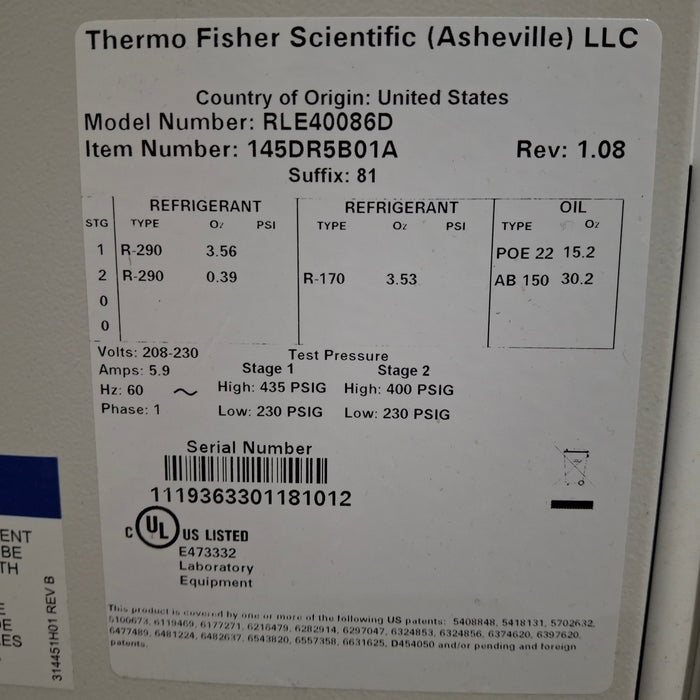 Thermo Scientific RLE40086D Revco Ultralow Freezer