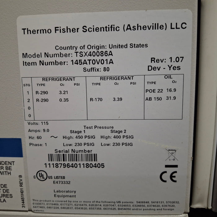 Thermo Scientific Thermo Scientific TSX40086A Ultra-Low Freezer Research Lab reLink Medical
