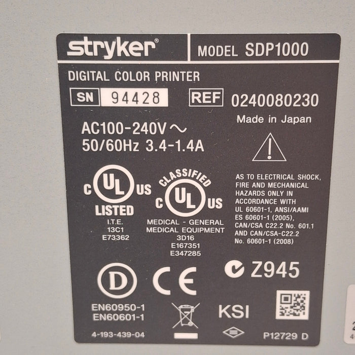 Stryker Stryker SDP1000 Digital Color Printer Rigid Endoscopy reLink Medical