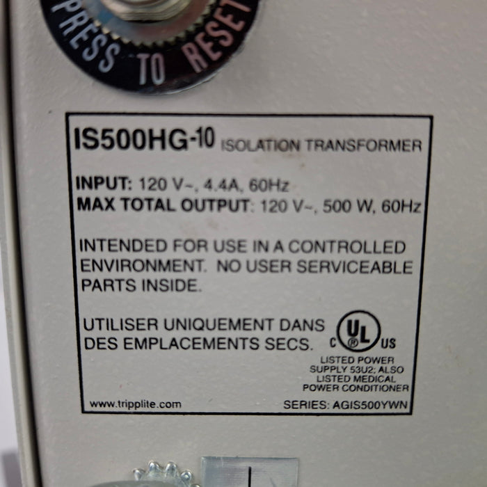 Tripp Lite Tripp Lite IS500HG-10 500 Watt Isolation Transformer Surgical Power Instruments reLink Medical