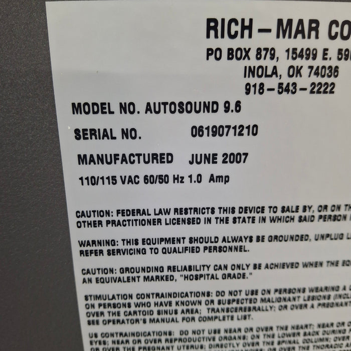 RichMar RichMar Autosound 9.6 Medical Ultrasound Therapy Unit Fitness and Rehab Equipment reLink Medical