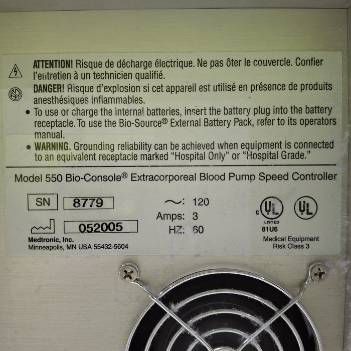 Medtronic 550 Bio Console Extracorporeal Blood Pump Controller