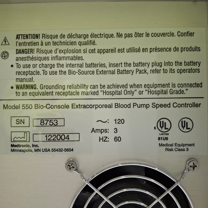 Medtronic 550 Bio Console Extracorporeal Blood Pump Controller
