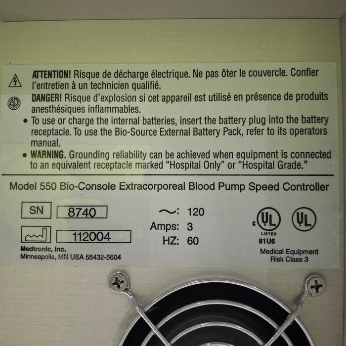 Medtronic 550 Bio Console Extracorporeal Blood Pump Controller