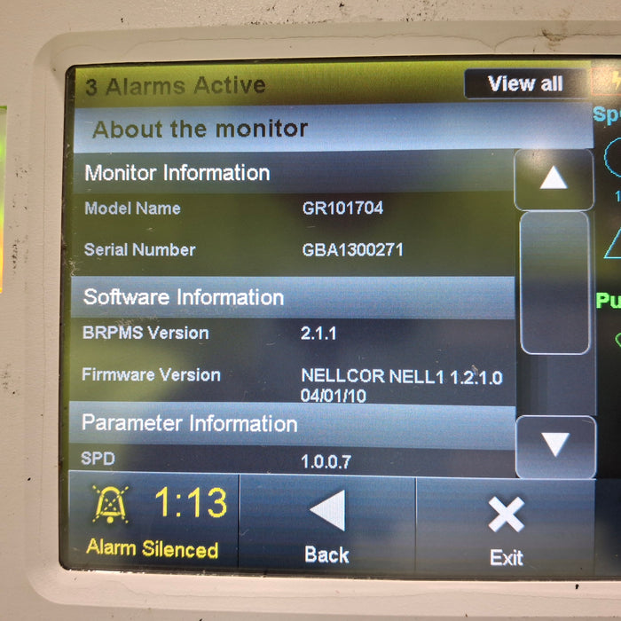 Covidien GR101704 Bedside Respiratory Patient Monitoring System