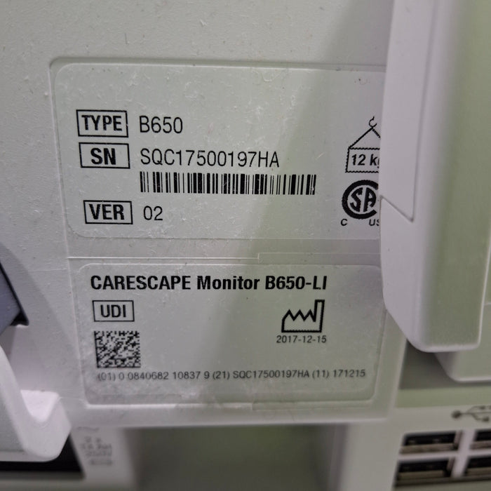 GE Healthcare Carescape B650 Critical Care Patient Monitor