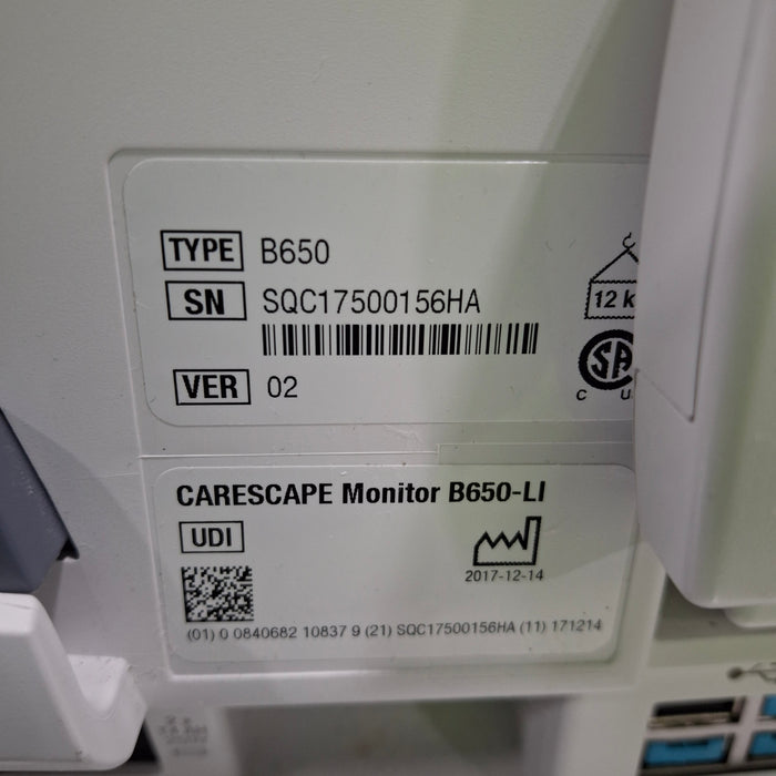 GE Healthcare Carescape B650 Critical Care Patient Monitor