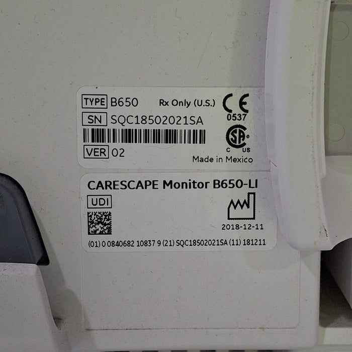 GE Healthcare Carescape B650 Critical Care Patient Monitor