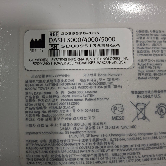 GE Healthcare GE Healthcare Dash 3000 - Masimo SpO2 Patient Monitor Patient Monitors reLink Medical