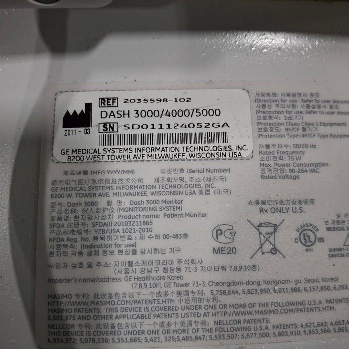 GE Healthcare GE Healthcare Dash 3000 - Masimo SpO2 Patient Monitor Patient Monitors reLink Medical