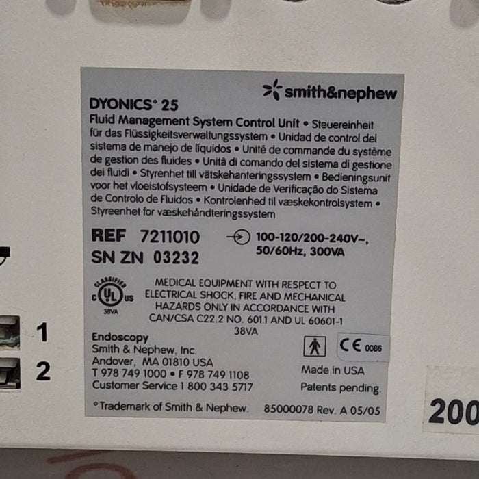 Smith & Nephew Dyonics 25 Fluid Management System Control Unit