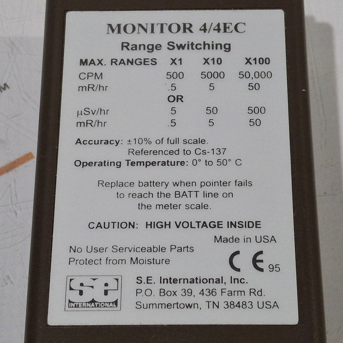 S.E. International, Inc. Radiation Alert 4/4EC Monitor