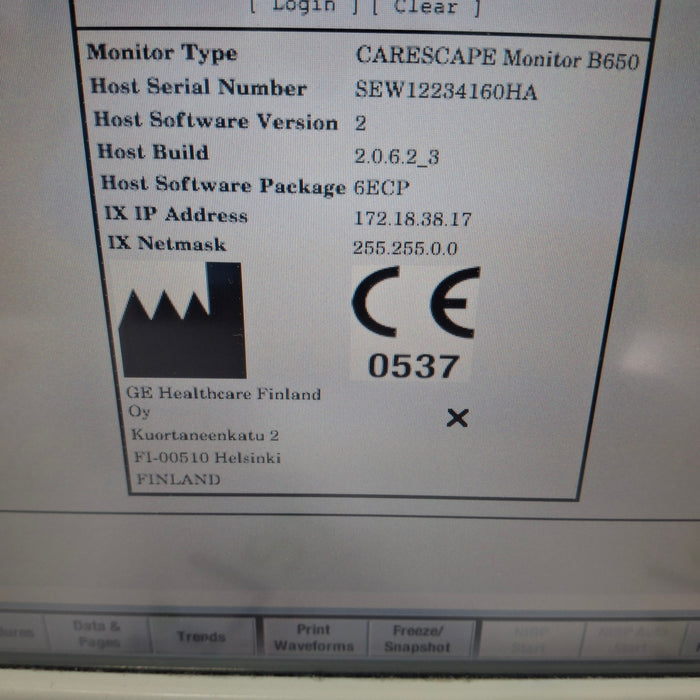 GE Healthcare Carescape B650 Patient Monitor
