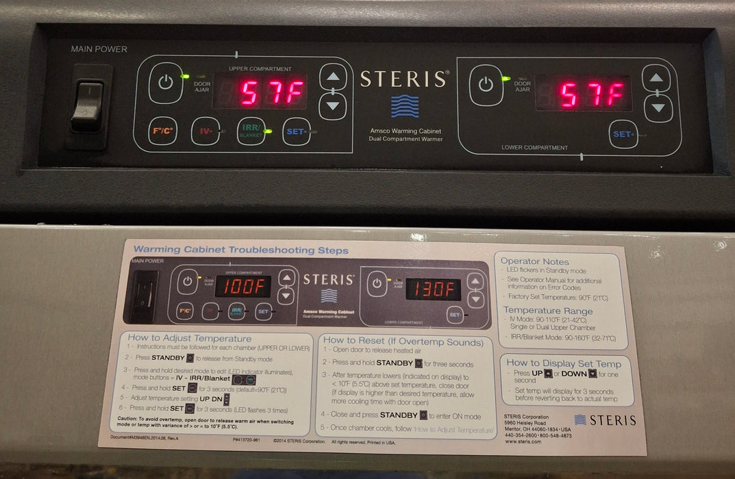 Steris Model DJ060124331 Dual Compartment Warming Cabinet