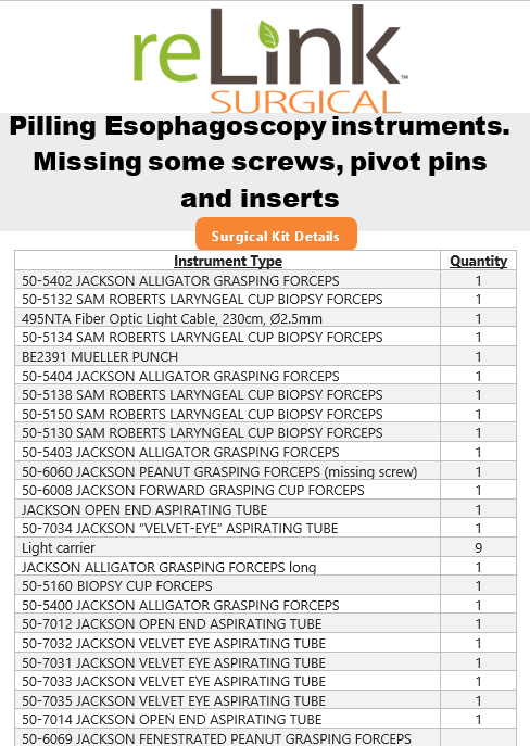 Pilling Surgical Esophagoscopy Instrument Set