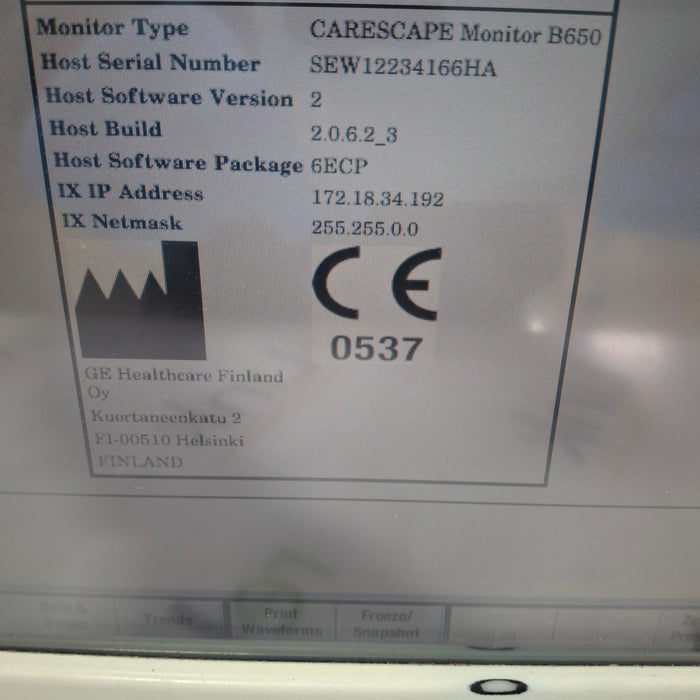 GE Healthcare Carescape B650 Patient Monitor