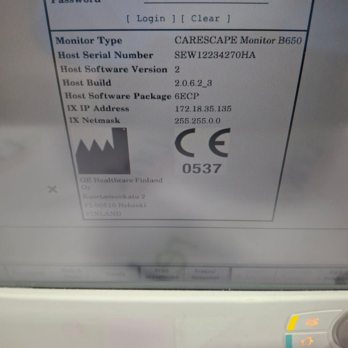 GE Healthcare Carescape B650 Patient Monitor