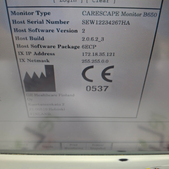 GE Healthcare Carescape B650 Patient Monitor