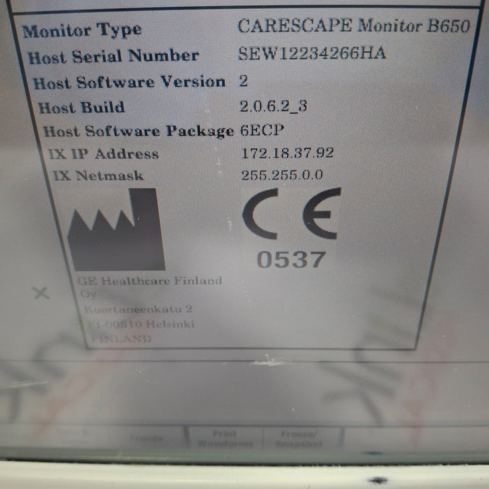 GE Healthcare Carescape B650 Patient Monitor