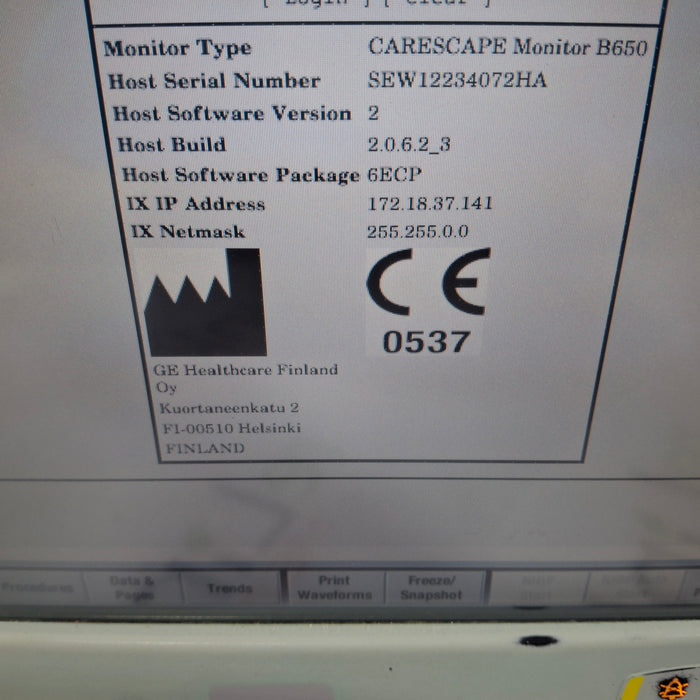 GE Healthcare Carescape B650 Patient Monitor