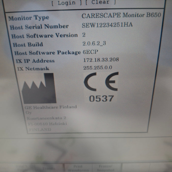 GE Healthcare Carescape B650 Patient Monitor