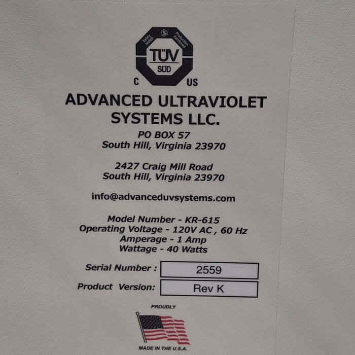 Advanced Ultraviolet Systems LLC KR-615 Disinfection Device