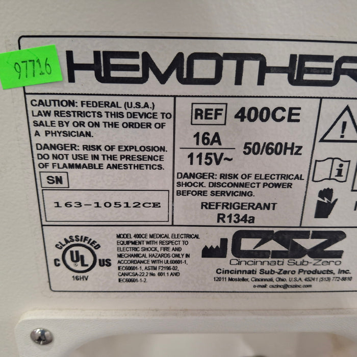 Cincinnati Sub-Zero CSZ Hemotherm 400CE Heater/Cooler