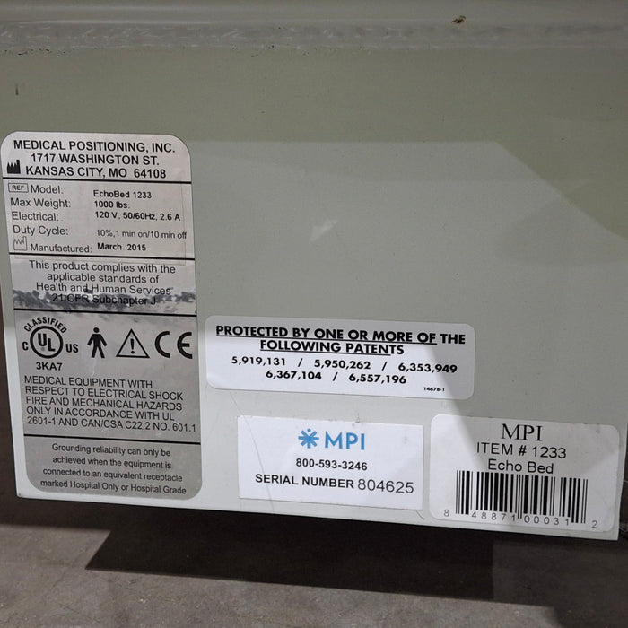 Medical Products, Inc. (MPI) Model 1233 Ultrasound Table