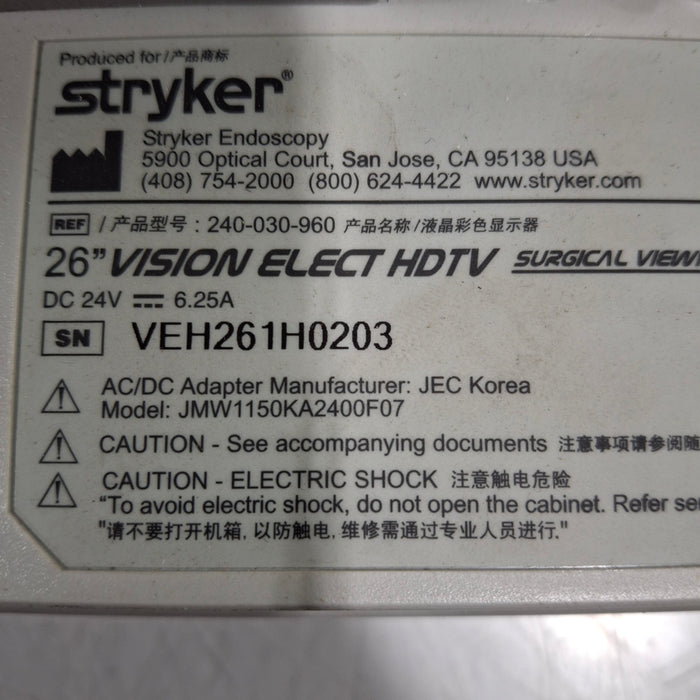 Stryker Stryker WiSe 26" HDTV Surgical Display 240-030-960 Monitor Rigid Endoscopy reLink Medical