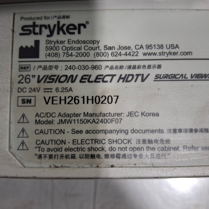 Stryker Stryker 26" Vision Elect HD Flat Panel Monitor Rigid Endoscopy reLink Medical