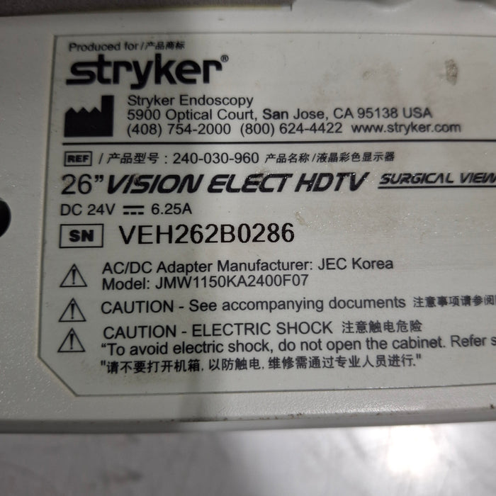 Stryker Stryker 26" Vision Elect HD Flat Panel Monitor Rigid Endoscopy reLink Medical