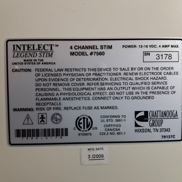Chattanooga Group 7560 Intelect Legend Stim 4 Channel Combo Unit