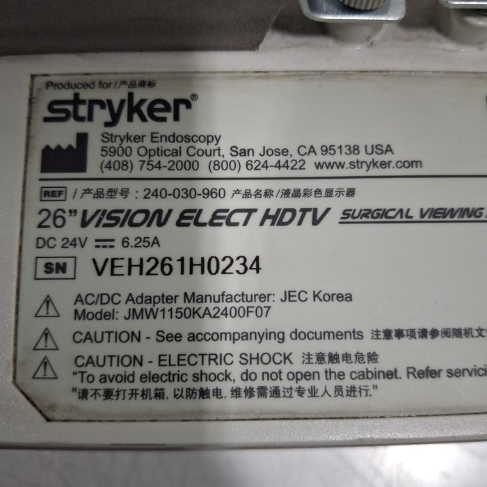 Stryker 26" Vision Elect HD Flat Panel Monitor