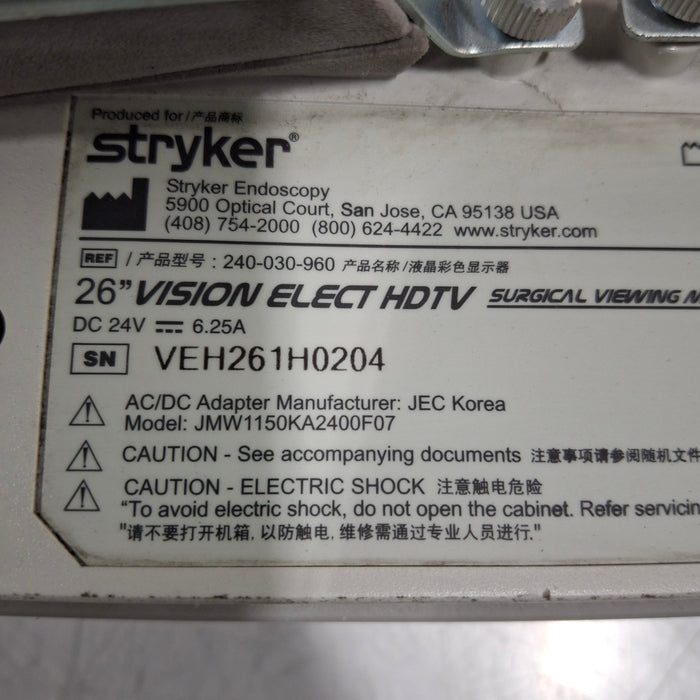 Stryker Stryker 26" Vision Elect HD Flat Panel Monitor Rigid Endoscopy reLink Medical