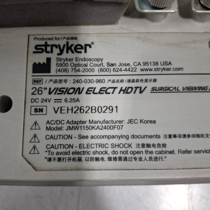 Stryker Stryker 26" Vision Elect HD Flat Panel Monitor Rigid Endoscopy reLink Medical