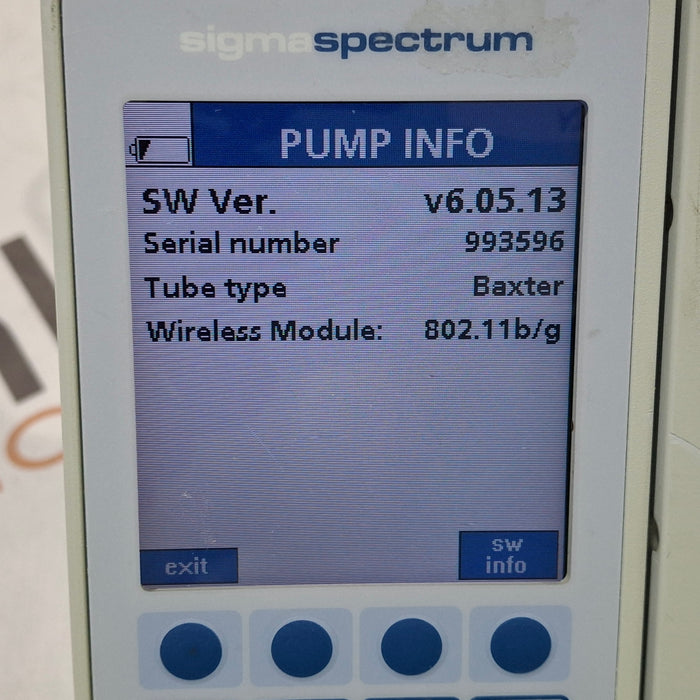 Baxter Sigma Spectrum 6.05.13 with B/G Battery Infusion Pump