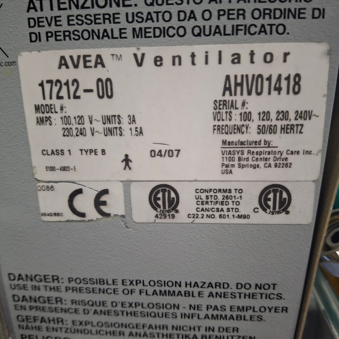 CareFusion CareFusion Avea Ventilator Respiratory reLink Medical