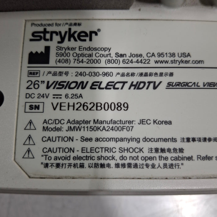 Stryker Stryker WiSe 26" HDTV Surgical Display 240-030-960 Monitor Rigid Endoscopy reLink Medical