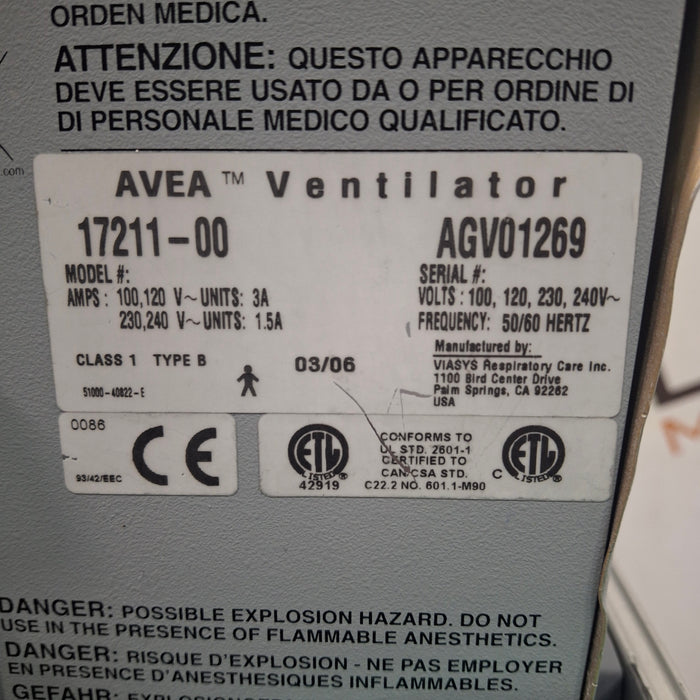 CareFusion CareFusion Avea Ventilator Respiratory reLink Medical