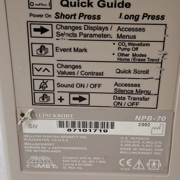 Nellcor NPB-70 Microstream Capnograph