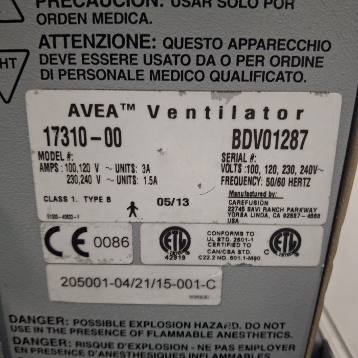 CareFusion CareFusion Avea Ventilator Respiratory reLink Medical