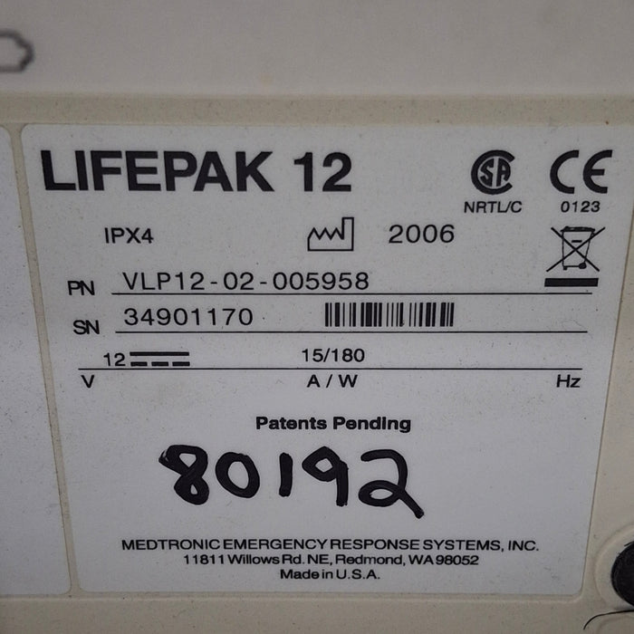 Physio-Control LifePak 12 3-Lead Defibrillator