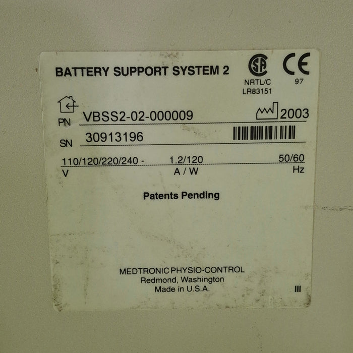 Medtronic Physio-Control Battery Support System 2 VBSS2-02-000009 Defibrillator