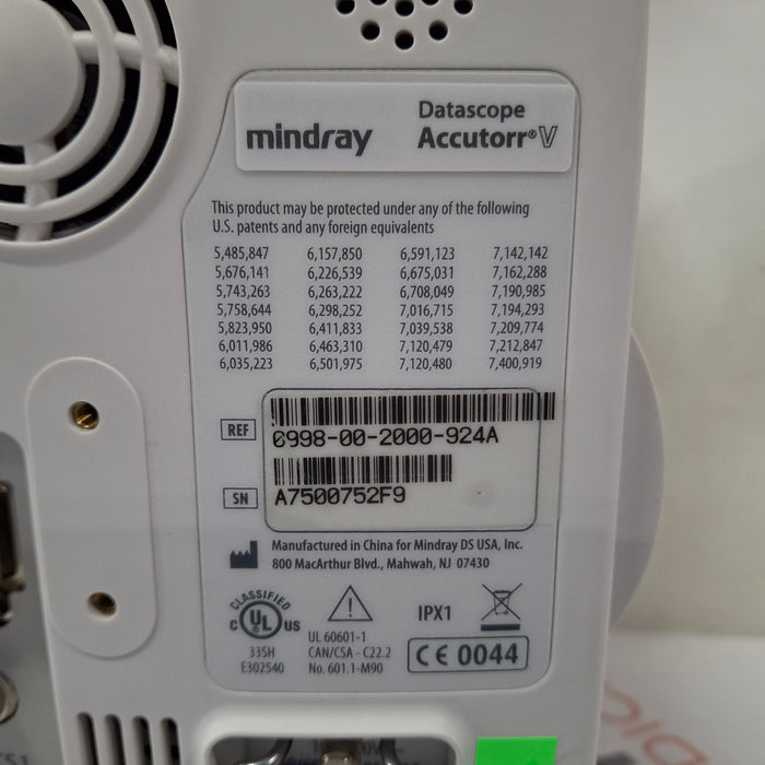 Mindray Datascope Accutorr V Vital Signs Monitor